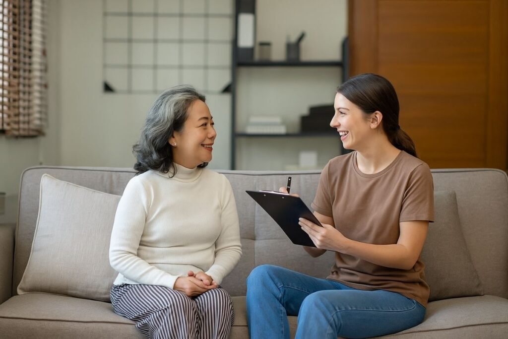 craegiver talking with a lady